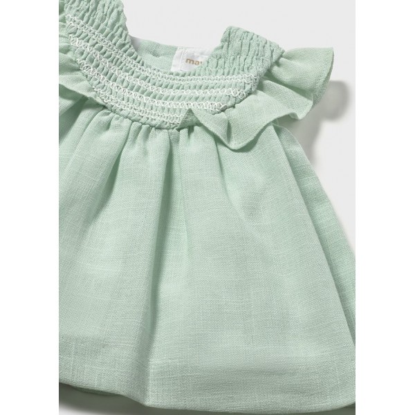 Vestido de Lino Bebé Niña Verde Agua - Detalles...